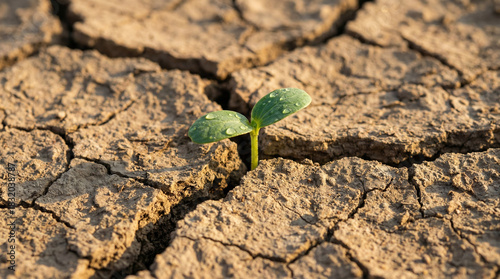 Resilience of a Tiny Sprout Growing Through Cracked, Parched Earth