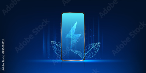 Smartphone Technology Background, Battery Saving Mobile Device, Green Energy Charging Concept, Sustainable Power Management, Modern Smart Phone with Efficient Energy System, Digital Tech Illustration