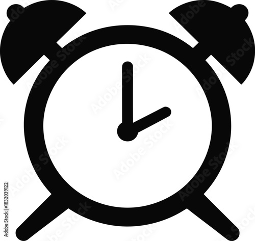 Alarm clock silhouette vector, black time icon, analog wake-up graphic, punctuality symbol design, classic bell illustration