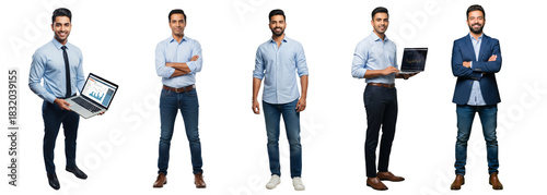 Diverse of Indian business men standing confident isolated on white or transparent background