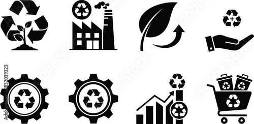 Collection of environmental and recycling icons for sustainability concepts