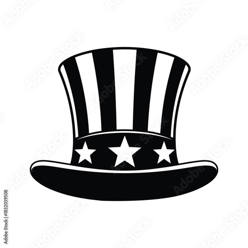 Black and white Uncle Sam top hat with stars and stripes American patriotic