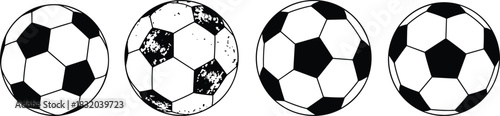 Soccer ball silhouette set, worn and new comparison, black vector, sports equipment, football graphic, usage contrast, athletic icon