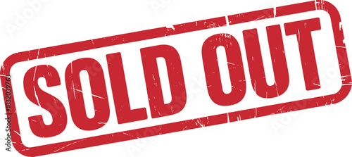 Sold out stamp, red label, vintage texture, distressed design, product unavailable, retail alert, bold message, inventory notice, marketing graphic