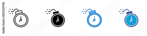 Deadline Multiple Style Icon Design Vector - clock inside a bomb representing urgency, fixed schedule, last-minute pressure, or approaching due date