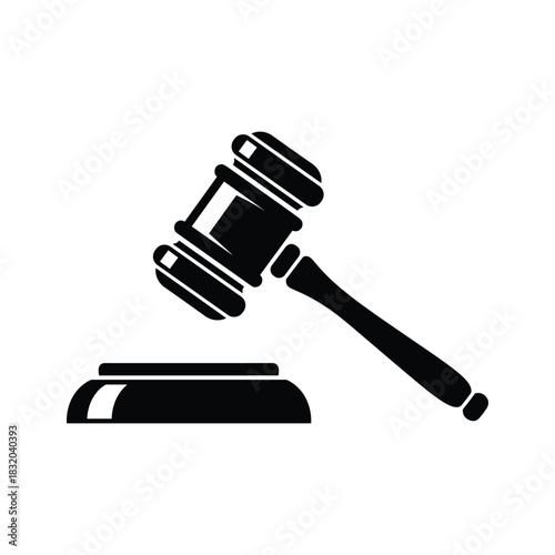 Black gavel and sounding block icon on white background judge hammer auction hammer