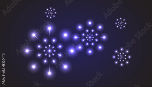Radial purple light blooms on a dark background resembling stylized glowing fireworks or electric snowflakes.