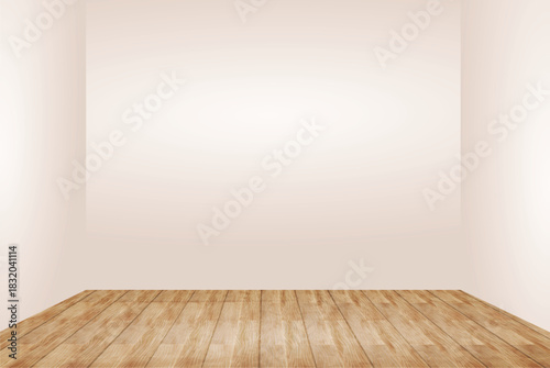 Empty room with a laminate floor and a white wall background