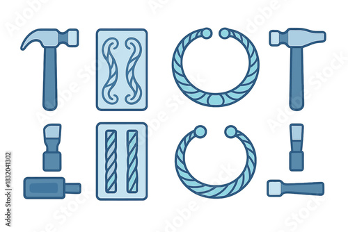 Artisanal tools and materials for crafting and building showcased in a neat arrangement