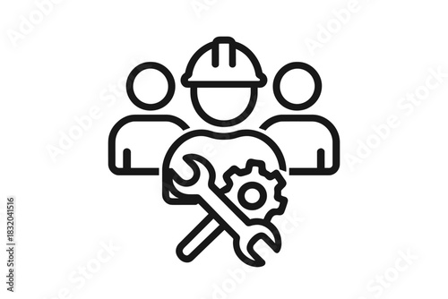 Workers collaborating on a construction project with tools and safety gear in a workplace setting