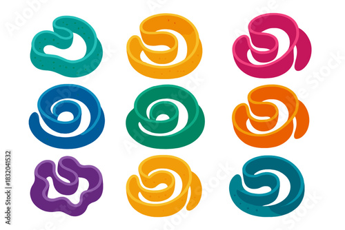 Colorful spirals and loops arranged in a fun pattern on a white background for a creative design