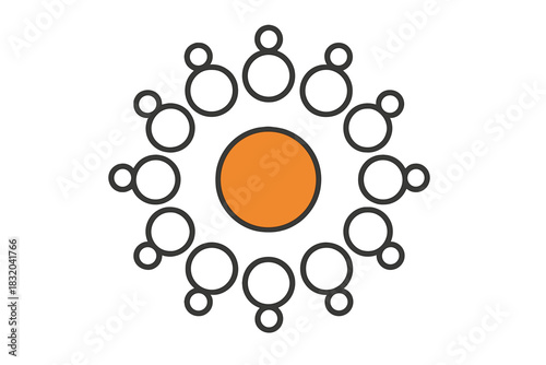 Creative collaboration session with diverse group around central idea in a modern workspace