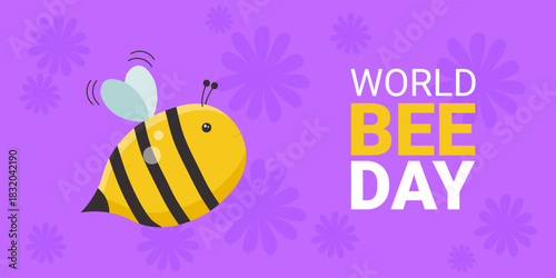 World Bee Day with a bee. Vector template.