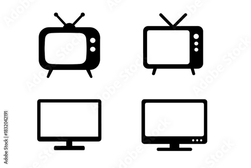 Various styles of television icons showcasing retro and modern designs in a simple layout