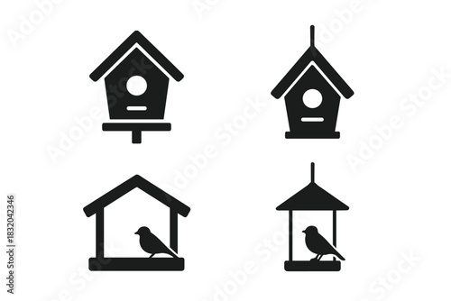 Various designs of birdhouses and feeders suitable for backyard gardens and parks