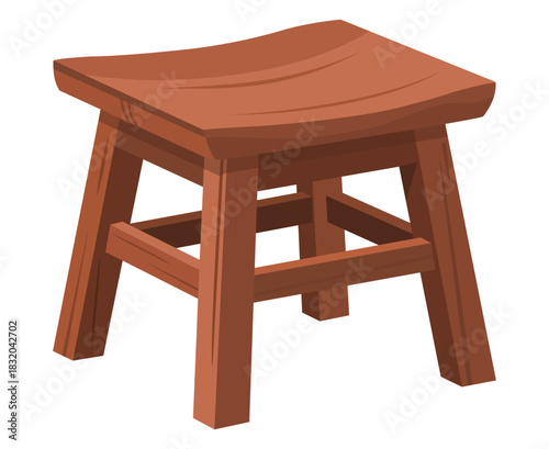A simple wooden stool with a classic design isolated on a white background