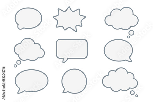 Various speech bubbles and thought clouds designed for creative use in text or graphic projects