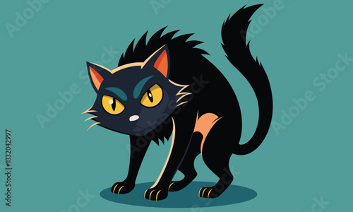 Halloween dangerous looking scary black cat isolated on white