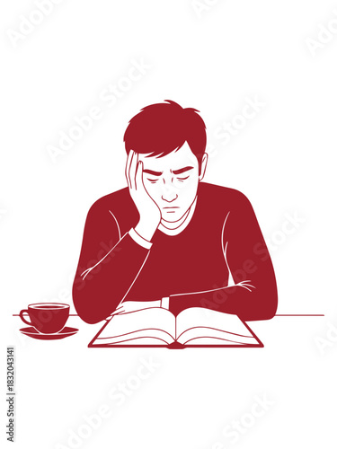 Tired man studying late