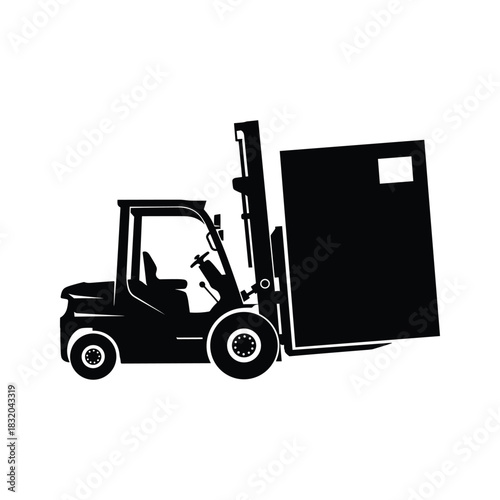 Black silhouette of a forklift lifting a large box white