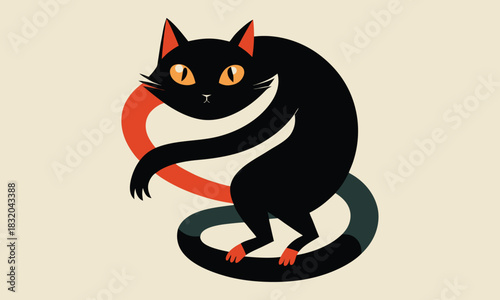 Halloween dangerous looking scary black cat isolated on white