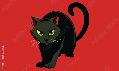 Halloween dangerous looking scary black cat isolated on white
