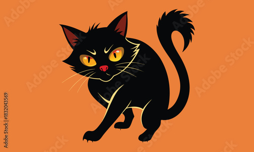 Angry cat hissing, isolated on white background. Vector illustration.