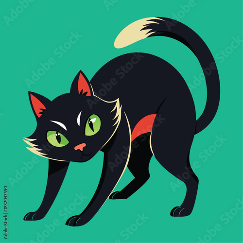 Angry cat hissing, isolated on white background. Vector illustration.