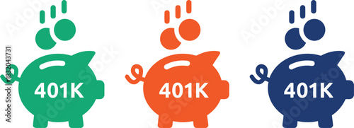 401k, piggy bank, savings, retirement, investment, finance, money, financial, wealth, growth, secure, future, concept, illustration, icon, symbol, graphic, design, green, orange, blue, white backgroun