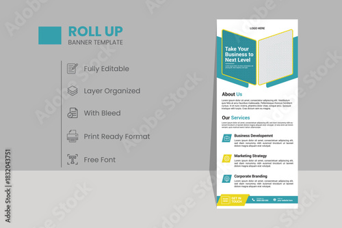 Business Roll Up Banner stand. Presentation concept. Abstract modern roll up background