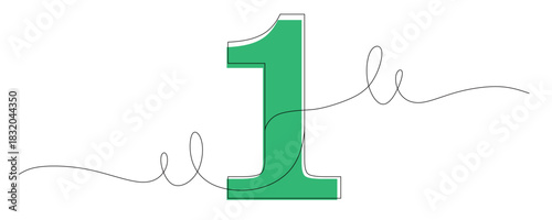 Continuous line art of the number 1 with curved lines. Champion concept. Vector illustration with beautiful colors