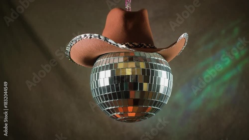 Disco Ball Smiley Face with Cowboy Hat 