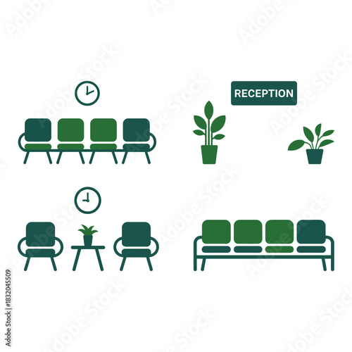 Waiting room seating and reception area elements