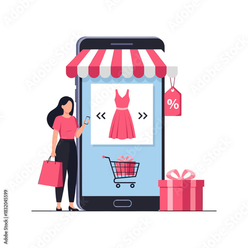 Mobile app fashion shopping experience with discount deals and gift box delivery