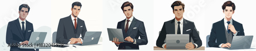 Elegant Man using Laptop Vector Illustration