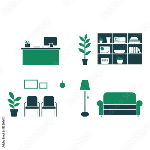 Modern office waiting area and reception desk illustration