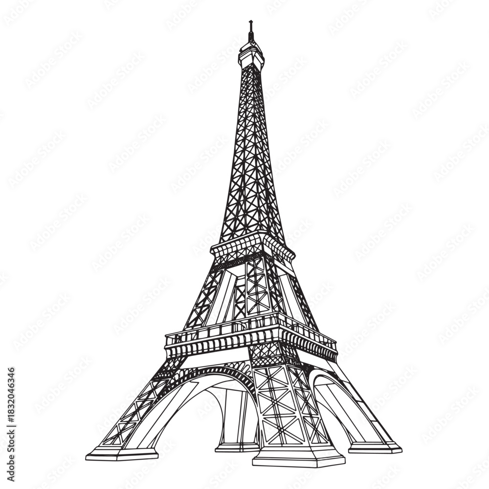 Obraz premium Eiffel Tower Architectural Outline Drawing