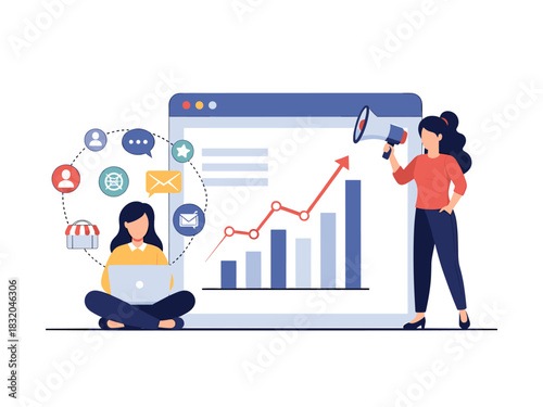 Digital marketing strategy, social media engagement, and business growth analytics.