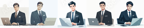 Elegant Man using Laptop Vector Illustration