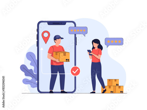 Online delivery tracking app with courier, customer, packages, and star ratings