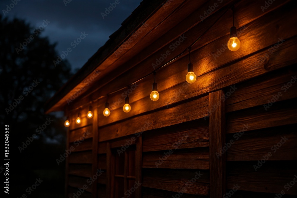 Fototapeta premium String Lights on Wooden House