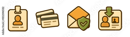 Identity verification cartoon icons set, onboarding and approval