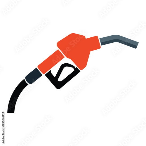Red and black fuel nozzle with hose on white background