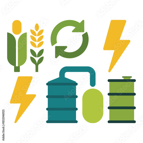 Renewable energy and biofuel icons for sustainable power