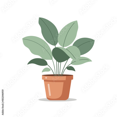 Minimalist houseplant illustration showcasing simple geometric shapes and muted color palette