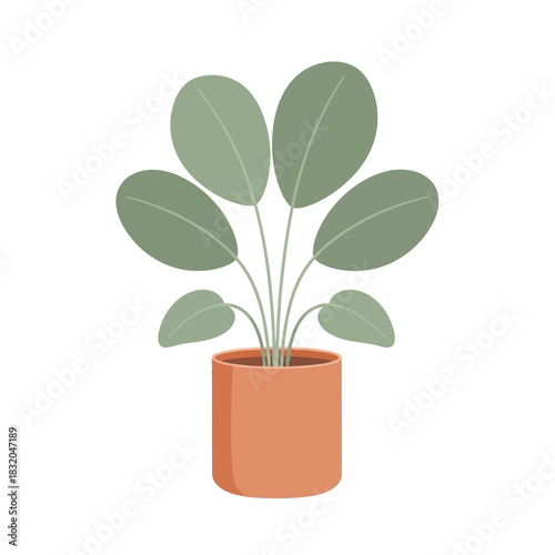 Stylized houseplant illustration with lush green foliage in a terracotta pot simple form
