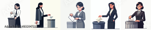 vector woman gesture throwing envelope into trash