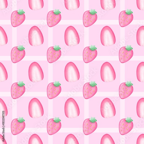 Pink Strawberry and Halves Plaid Pattern