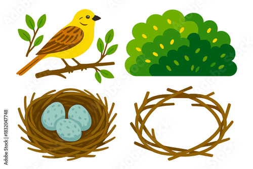 Bright yellow bird resting on a branch near nests, illustrating nature's beauty and wildlife diversity