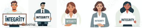 vector of a man holding a sign that says "Integrity"